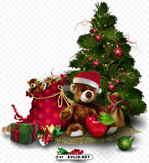transparent christmas tree with teddy bear PNG images for mockups