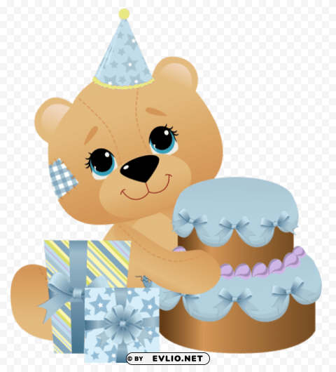 blue birthday teddy ClearCut Background Isolated PNG Art
