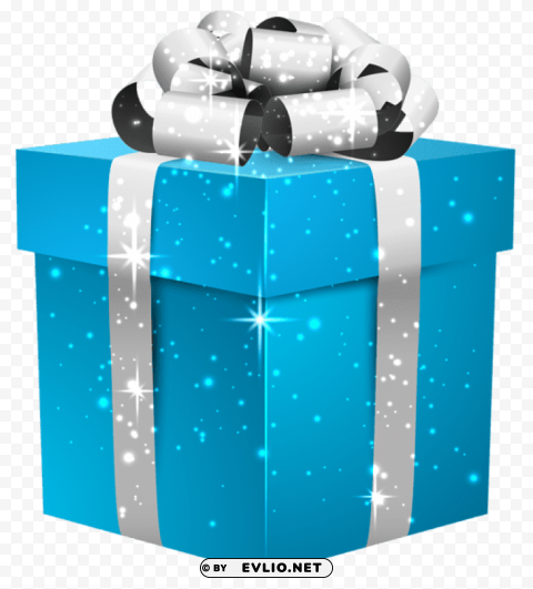 blue shining gift box with silver bow PNG images for merchandise