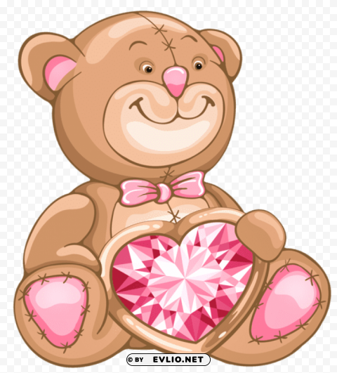 transparent teddy bear with diamond heart Isolated PNG Object with Clear Background