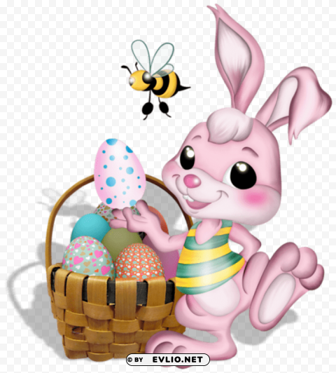 pink easter bunny with bee Isolated Graphic in Transparent PNG Format