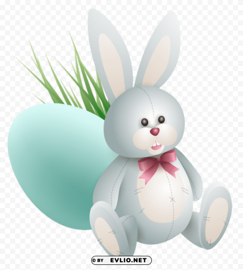  easter bunny with egg and grasspicture Transparent PNG Isolated Item