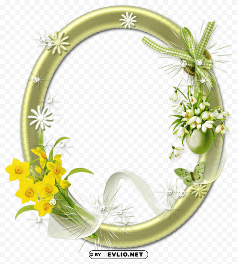 cute ovalframe with flowers Clear background PNG elements