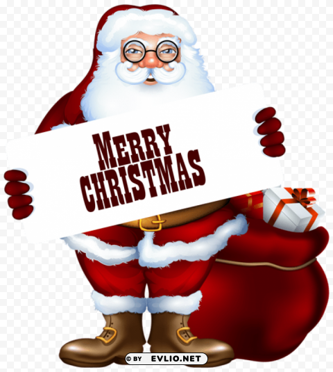 santa claus with merry christmas label PNG images with alpha transparency layer