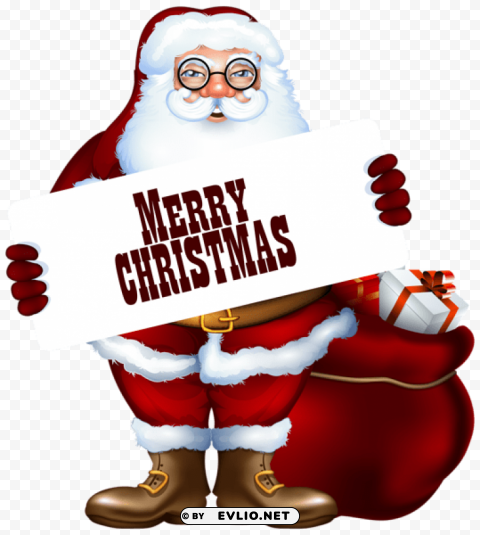 Santa Claus With Merry Christmas Label PNG Images With Alpha Transparency Layer