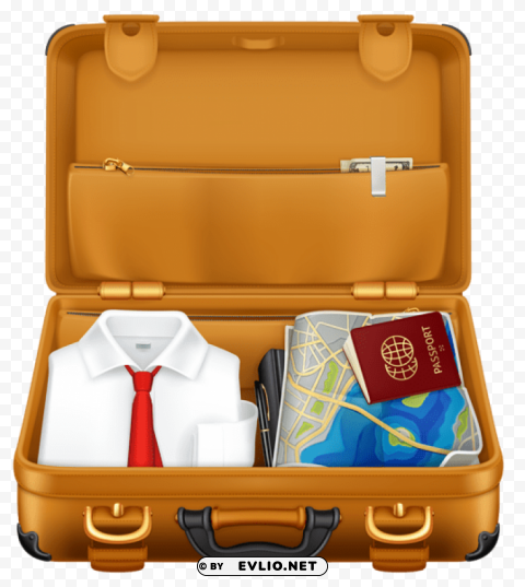 brown suitcase with clothes and passport PNG files with clear background bulk download