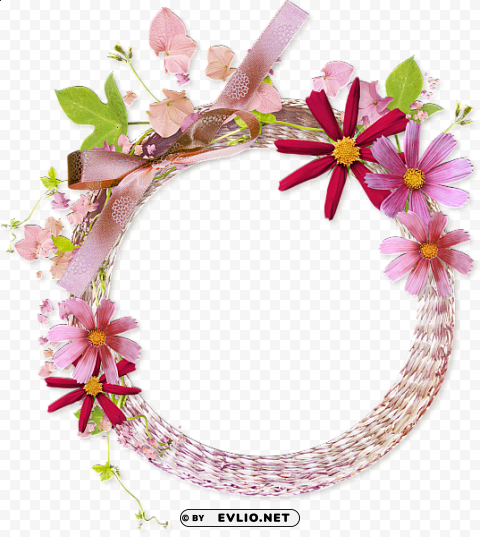 pink round frame with flowers Transparent PNG Isolated Item