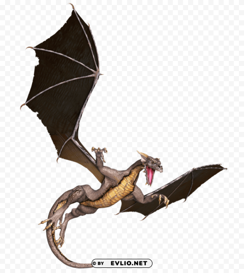 Dragon Brown Flying PNG Artwork With Transparency