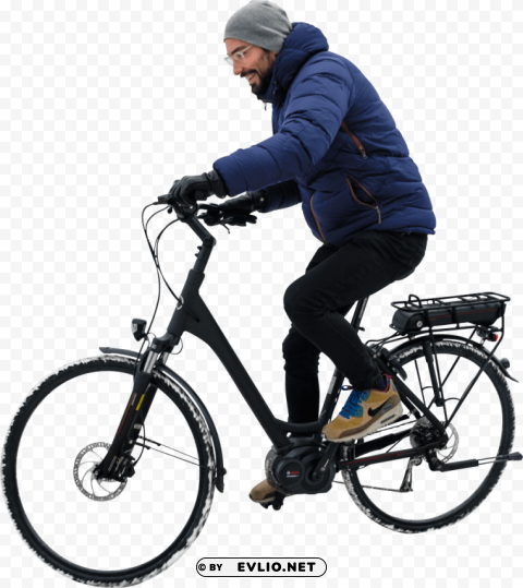 is winter cycling his electric bike PNG for educational projects