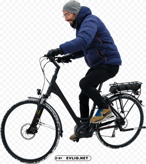 Transparent background PNG image of is winter cycling his electric bike PNG for educational projects - Image ID 39cceacd