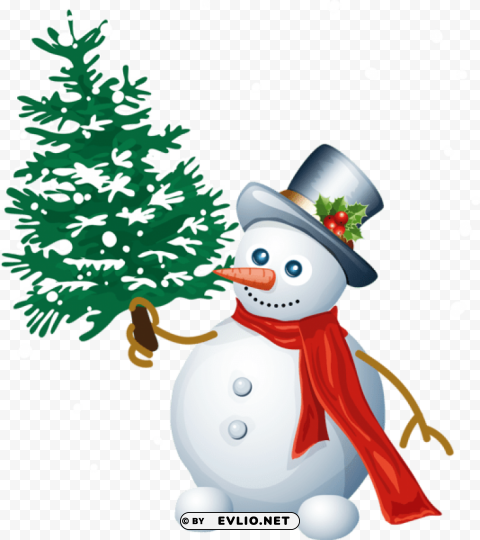 snowman with tree Clean Background Isolated PNG Icon