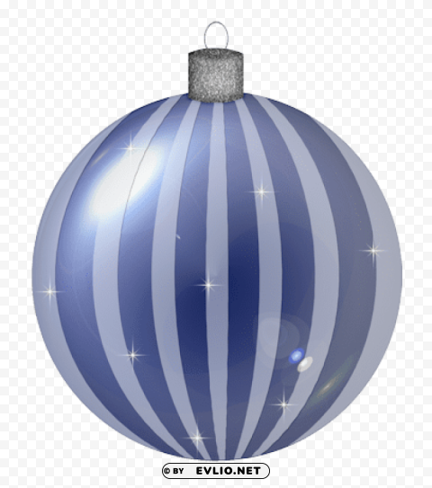 Blue Striped Christmas Ball Ornament Isolated Design In Transparent Background PNG