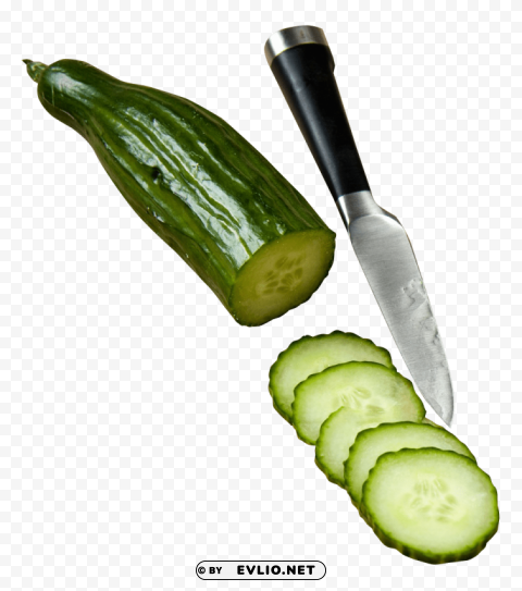 cucumber with knife Transparent Background Isolated PNG Design Element