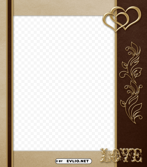 Elegant Transparent Brown With Gold Love Frame PNG Isolated Illustration With Clarity