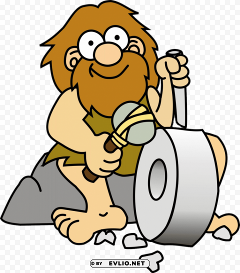 caveman carving a wheel PNG transparent elements package