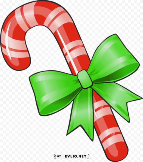  christmas candy cane with green bow Transparent PNG Illustration with Isolation