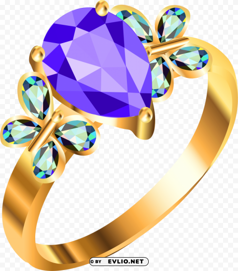 gold ring with blue and purple diamonds Transparent Background Isolation in HighQuality PNG
