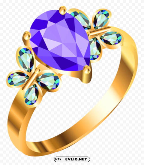 gold ring with blue andpurple diamonds PNG files with clear background variety