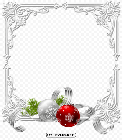 large christmas white photo frame with christmas bells PNG images with transparent elements pack