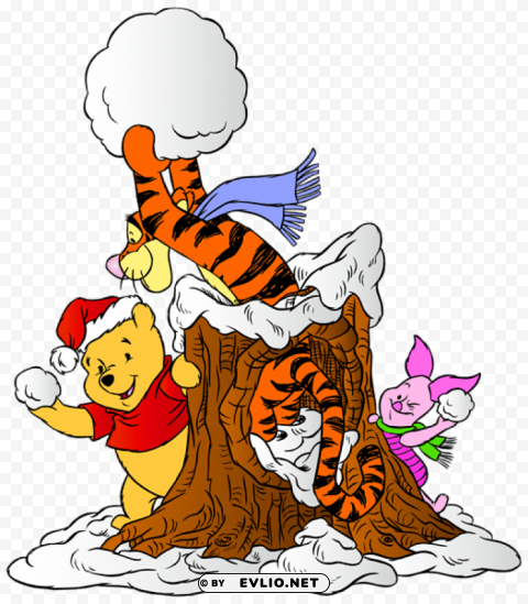 winnie the pooh and friends with snowballs Free PNG images with alpha transparency comprehensive compilation
