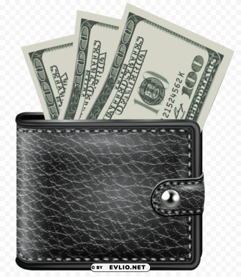 black wallet with money Isolated Design Element on PNG