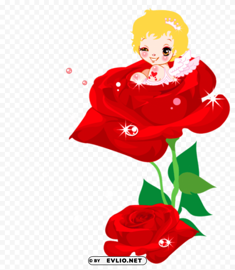 valentines cute cupid and rosepicture Isolated Graphic Element in Transparent PNG