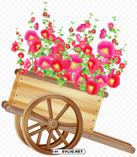 wheelbarrow with flowers PNG for mobile apps