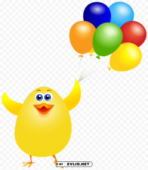 easter chicken with balloons Transparent PNG images for printing