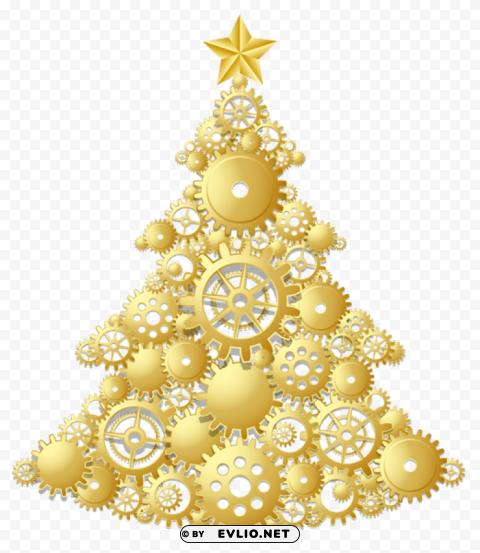 gold steampunk christmas tree PNG Isolated Subject on Transparent Background