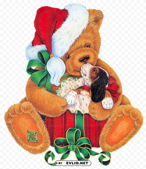 christmas bear with puppy PNG Isolated Object with Clear Transparency