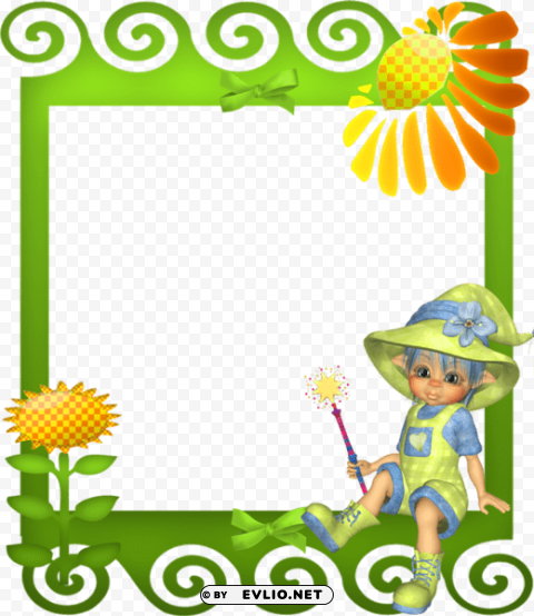 cute green kids photo frame PNG Image Isolated on Clear Backdrop