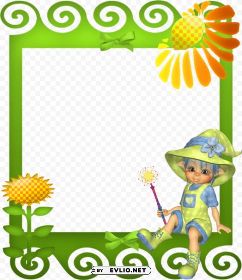 Cute Green Kids Photo Frame PNG Image Isolated On Clear Backdrop