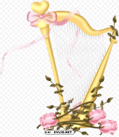 harp with pink ribbon PNG design elements