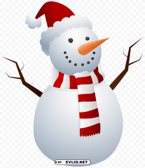 snowman with santa hat Clean Background Isolated PNG Design