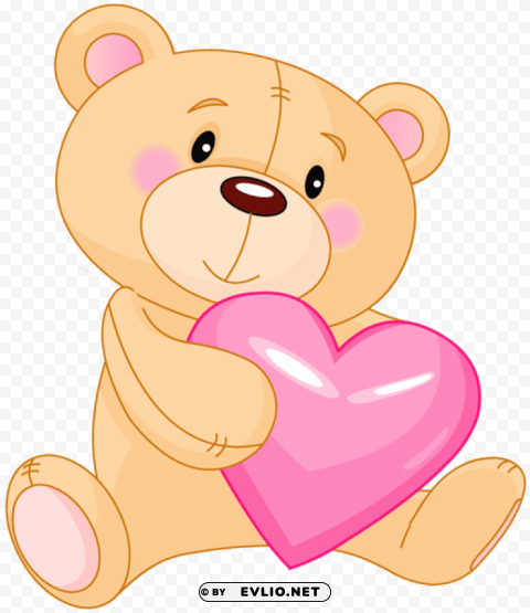 transparent cute teddy with pink heart Isolated PNG Graphic with Transparency