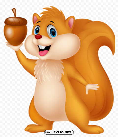 cute squirrel with acorn cartoon Isolated Illustration with Clear Background PNG