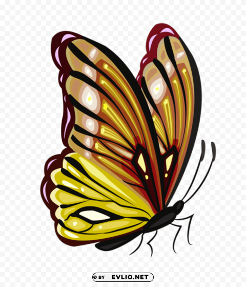 yellow and brown butterflypicture Isolated Artwork with Clear Background in PNG