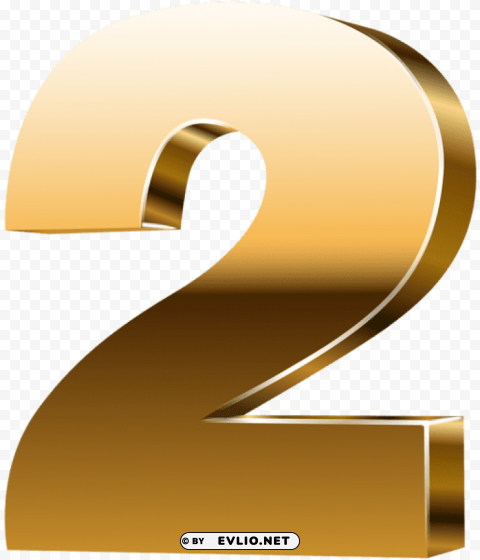 number two 3d gold Isolated Artwork in HighResolution Transparent PNG