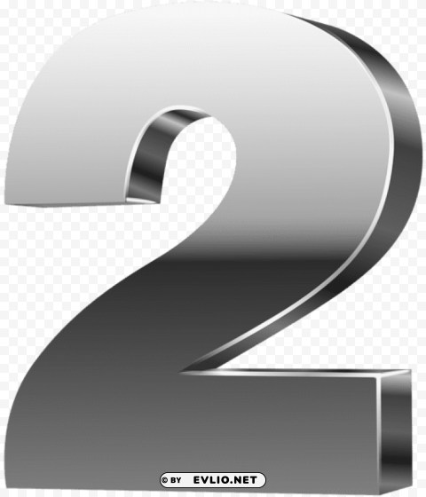 number two 3d silver PNG Illustration Isolated on Transparent Backdrop