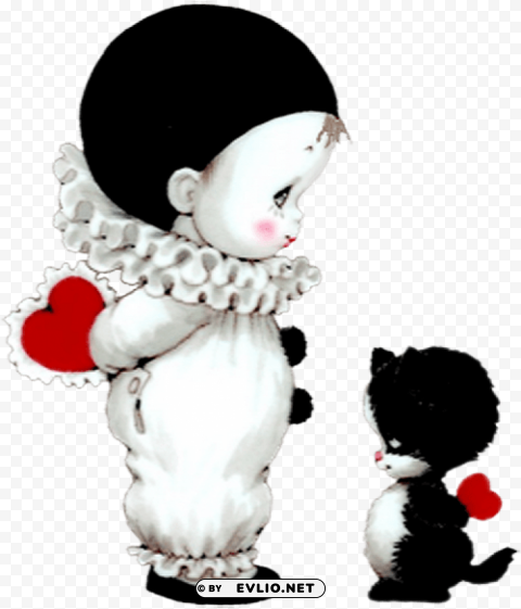 cute mime and cute kitten with hearts PNG cutout