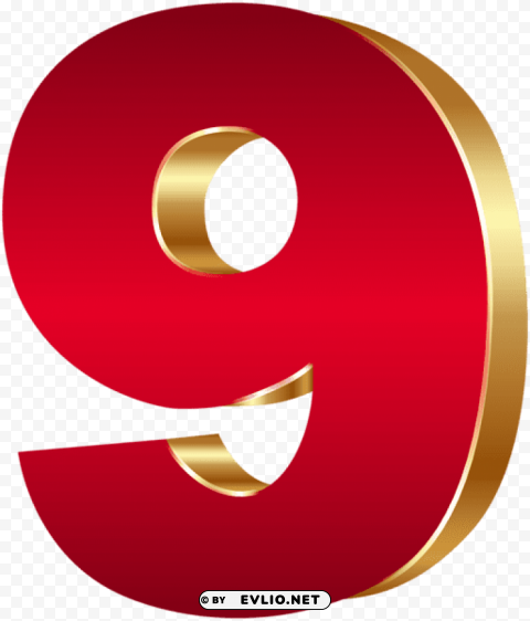 3d number nine red gold PNG Graphic with Transparent Background Isolation