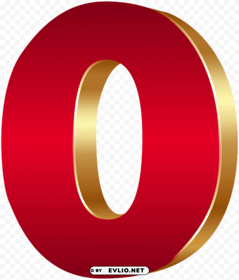 3d number zero red gold Isolated Object on Transparent Background in PNG