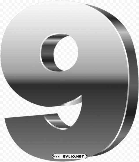 number nine 3d silver PNG Image Isolated with Transparency