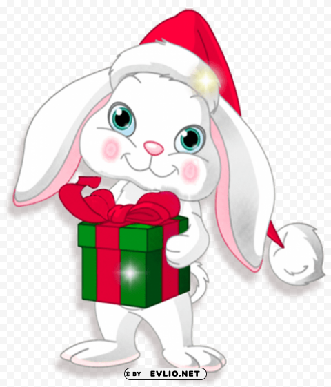 transparent christmas bunny with gift PNG pictures with no background required