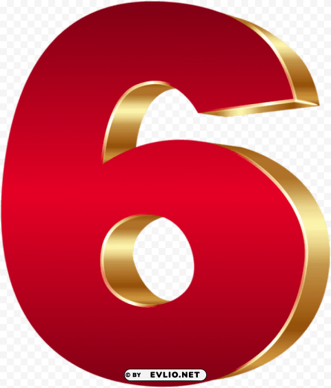 3d number six red gold PNG for free purposes