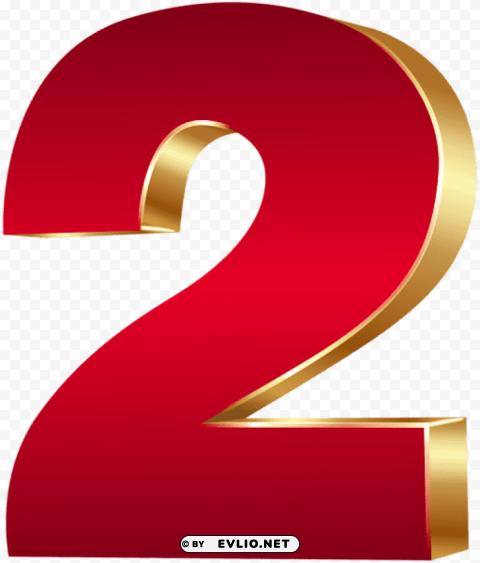 3d Number Two Red Gold PNG Design