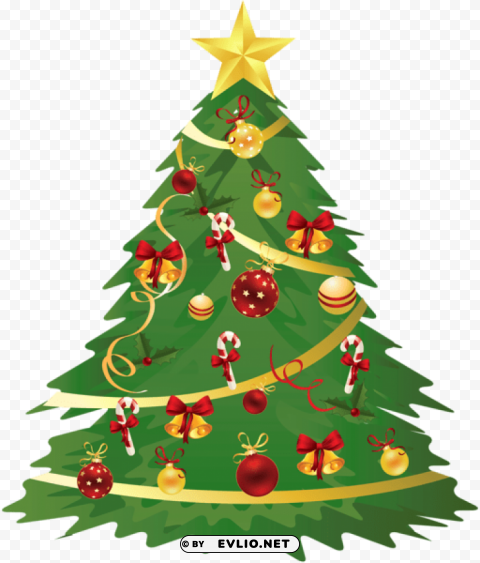 large transparent christmas tree with ornaments and candy canes PNG Image with Isolated Transparency