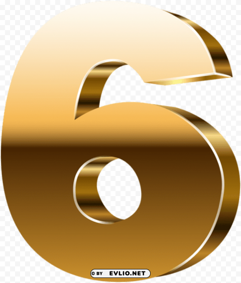 number six 3d gold Isolated Artwork on Clear Transparent PNG