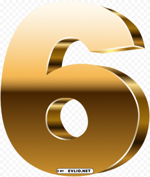 Number Six 3d Gold Isolated Artwork On Clear Transparent PNG