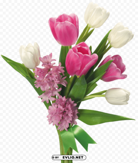 spring bouquet of tulips and hyacinths Transparent PNG images for graphic design